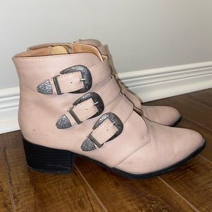 Miss Lola Buckle Down Pink Boots